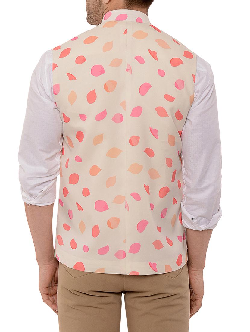 beige silk blend nehru jacket - 14654436 - Zoom Image - 3