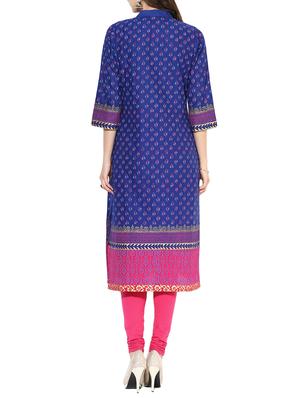 blue cotton straight kurta - 14658668 - Standard Image - 3