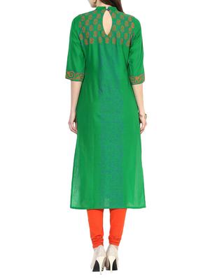 green cotton straight kurta - 14658669 - Standard Image - 3