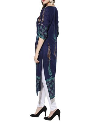 Indigo cotton kurta - 14658678 - Standard Image - 3