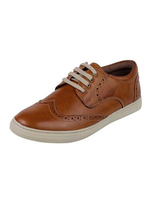 tan leatherette lace up sneaker - 14658842 - Standard Image - 3