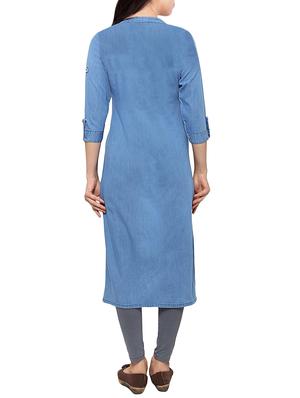 Denim buttoned straight kurta - 14660598 - Standard Image - 3