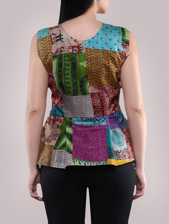simply kitsch green pure silk peplum top - 14665356 - Zoom Image - 3