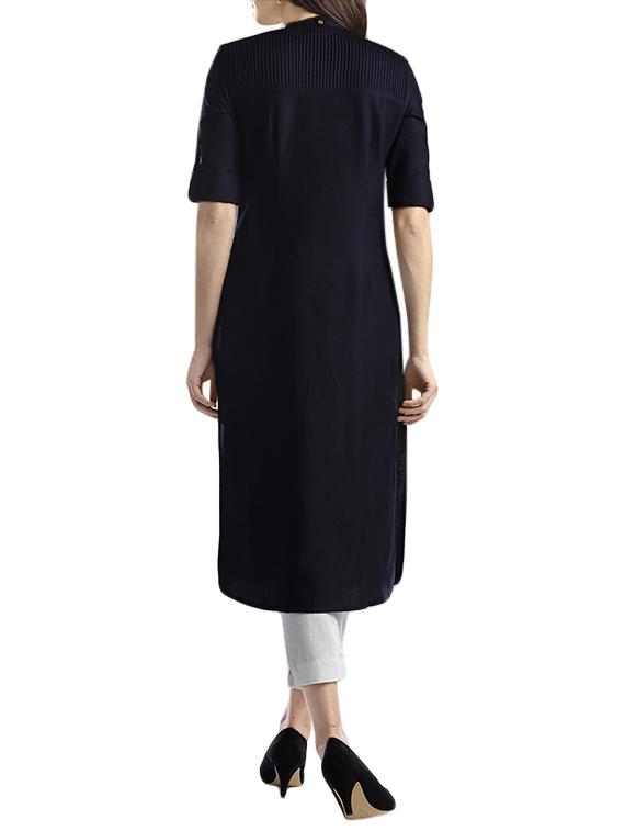 black cotton straight kurta - 14669117 - Zoom Image - 3