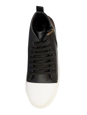 black leatherette lace up sneaker - 14670212 - Standard Image - 3