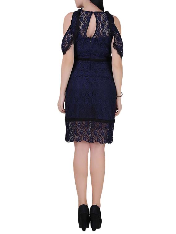 floral mesh cold shoulder dress - 14670926 - Zoom Image - 3