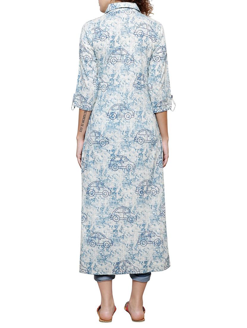 blue cotton blend high=low kurta - 14671155 - Zoom Image - 3