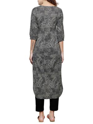 black cotton high-low kurta - 14671159 - Standard Image - 3