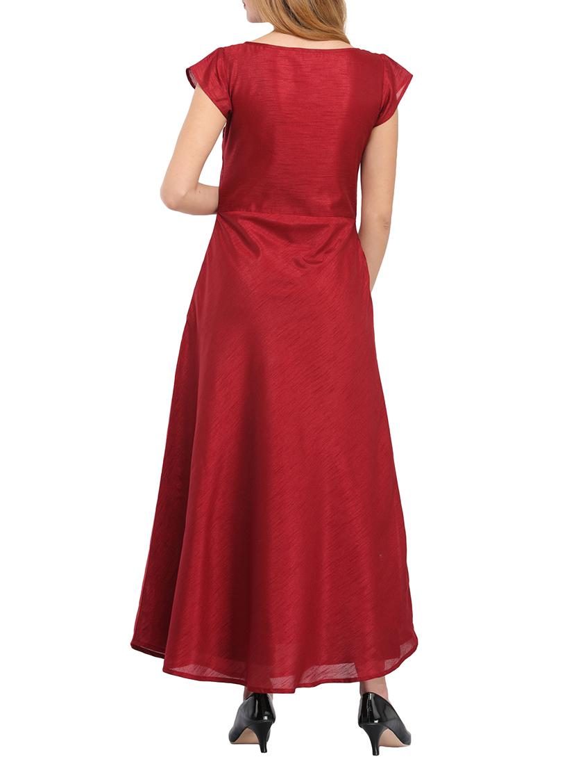 maroon viscose a-line kurta - 14681427 - Zoom Image - 3