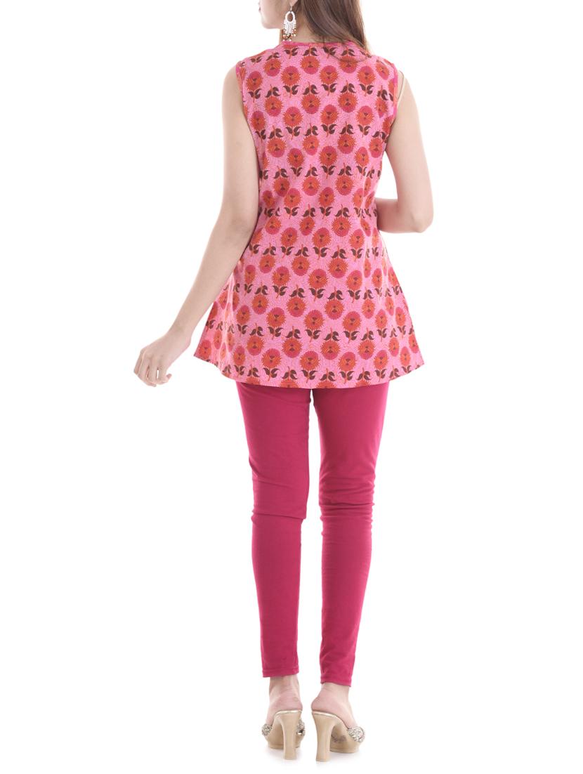 pink color cotton a-line kurti - 14715292 - Zoom Image - 3