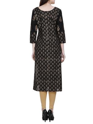black cotton straight kurta - 14720366 - Standard Image - 3
