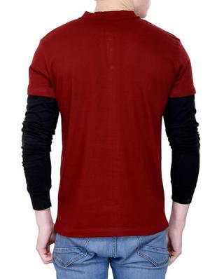 maroon cotton color block t-shirt - 14722203 - Standard Image - 3