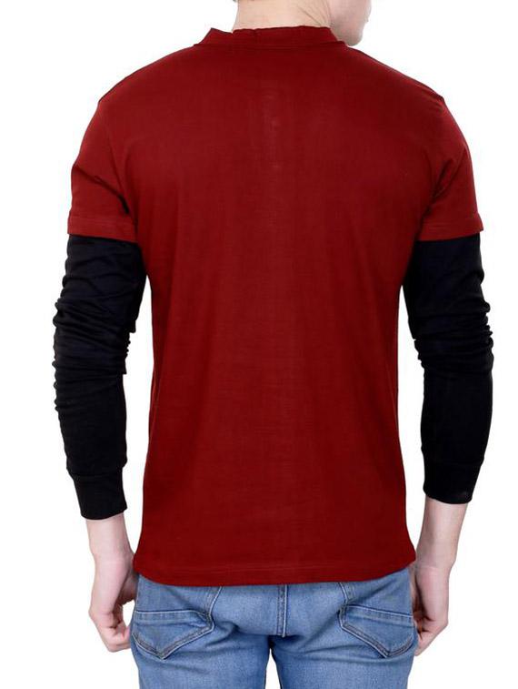 maroon cotton color block t-shirt - 14722203 - Zoom Image - 3