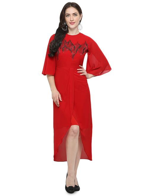 bell sleeved embroidered high low dress - 14727623 - Very Small Image - 1