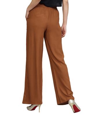 brown solid palazzo - 14733553 - Standard Image - 3