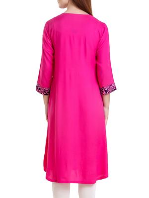 pink viscose aline kurta - 14740094 - Standard Image - 3
