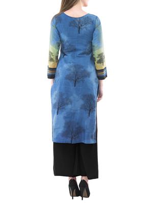 blue cotton straight kurta - 14741055 - Standard Image - 3