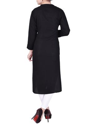 black rayon straight kurta - 14742612 - Standard Image - 3