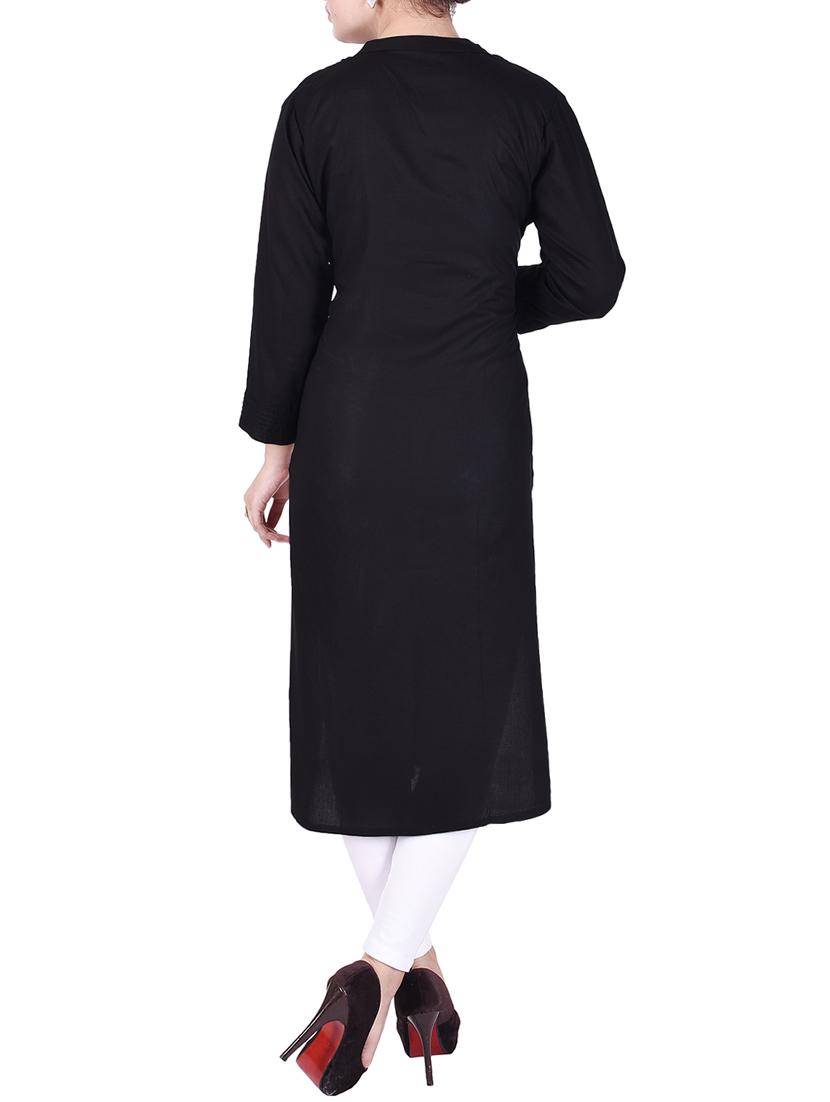 black rayon straight kurta - 14742612 - Zoom Image - 3