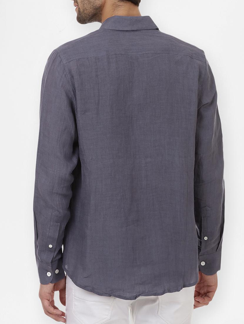 grey solid linen casual shirt - 14743244 - Zoom Image - 3