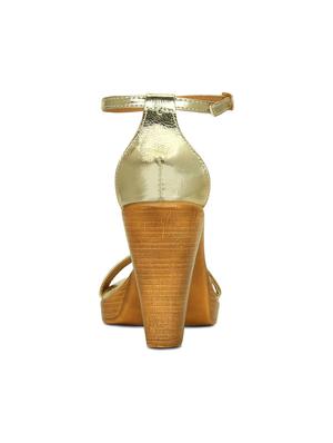 gold faux leather ankle strap sandals - 14744991 - Standard Image - 3