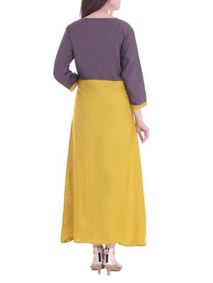 grey & yellow rayon a-line kurta - 14756554 - Standard Image - 3