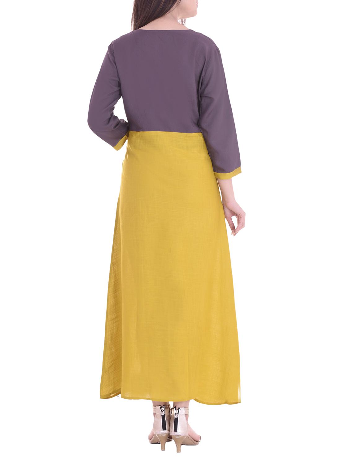 grey & yellow rayon a-line kurta - 14756554 - Zoom Image - 3