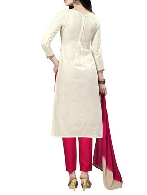 white cotton straight pant suits unstitched suit - 14762856 - Standard Image - 3