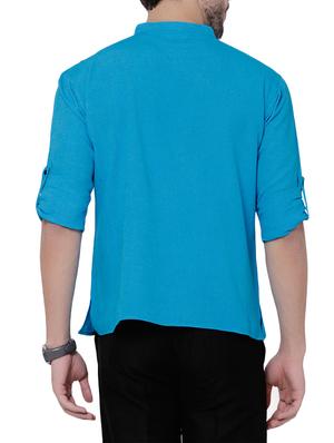 blue linen short kurta - 14763479 - Standard Image - 3
