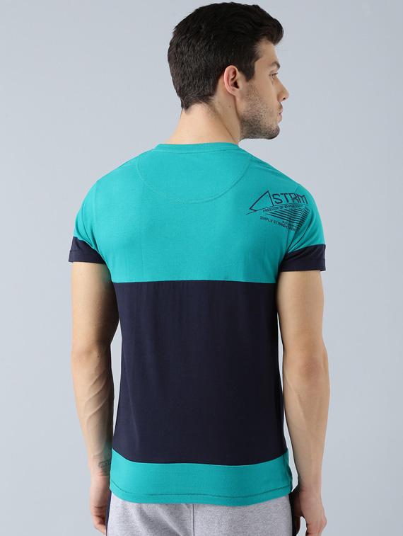 navy blue cotton color block t-shirt - 14770077 - Zoom Image - 3