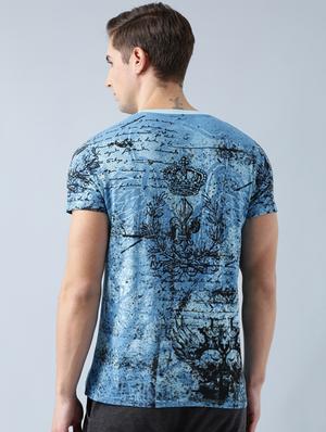 blue cotton all over print tshirt - 14770113 - Standard Image - 3