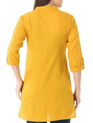 mustard straight solid kurti - 14770707 - Standard Image - 3