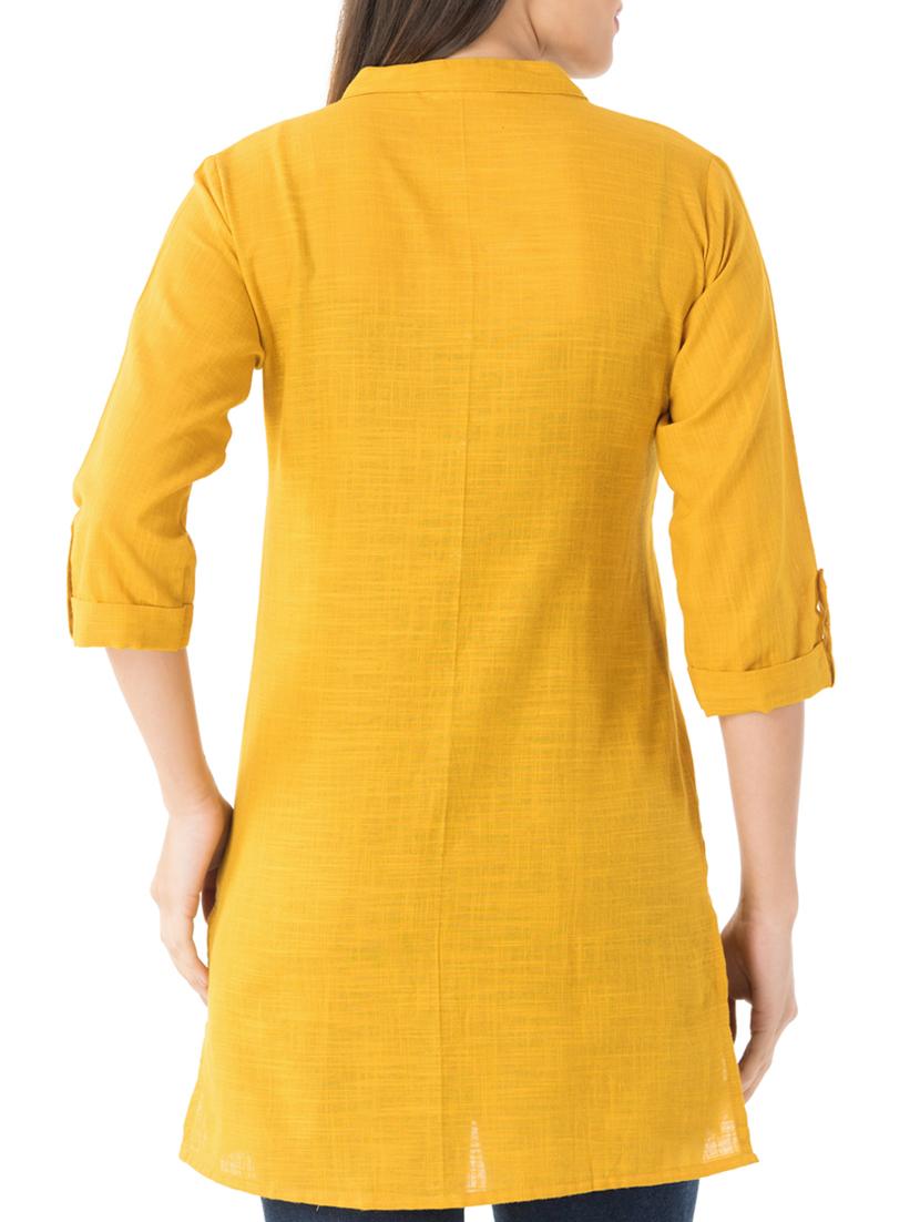 mustard straight solid kurti - 14770707 - Zoom Image - 3