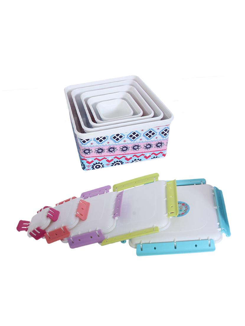 Designer Print Lock Cover Storage Box- Set of 5 - 14776045 - Zoom Image - 3