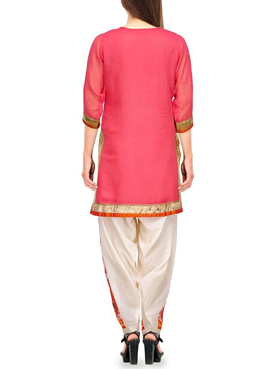 Fuchsia Designs pink georgette straight kurta - 14778769 - Zoom Image - 3