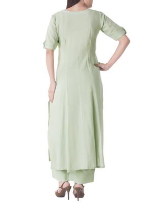Pastel green gota work kurta with pant set - 14778991 - Standard Image - 3