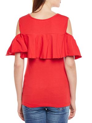 red poly jersey ruffled top - 14780085 - Standard Image - 3