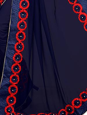 floral lace border saree with blouse - 14781879 - Standard Image - 3