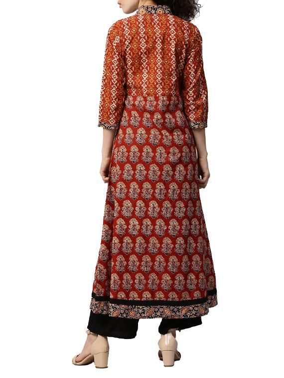 red cotton aline kurta - 14783385 - Zoom Image - 3