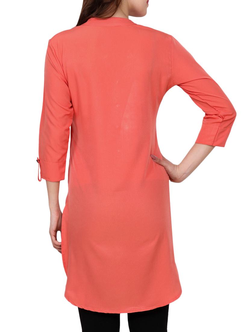 peach crepe straight kurti - 14787334 - Zoom Image - 3