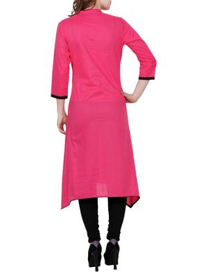 pink cotton asymmetric solid kurta - 14787339 - Standard Image - 3