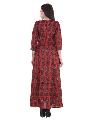 maroon rayon high slit kurta - 14787870 - Standard Image - 3