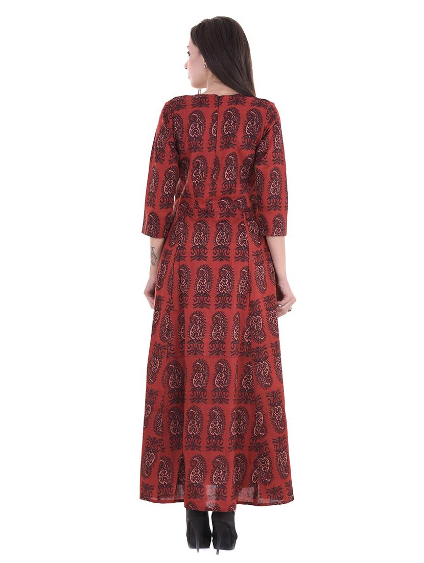 maroon rayon high slit kurta - 14787870 - Zoom Image - 3