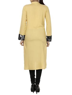 beige viscose straight kurta - 14790239 - Standard Image - 3