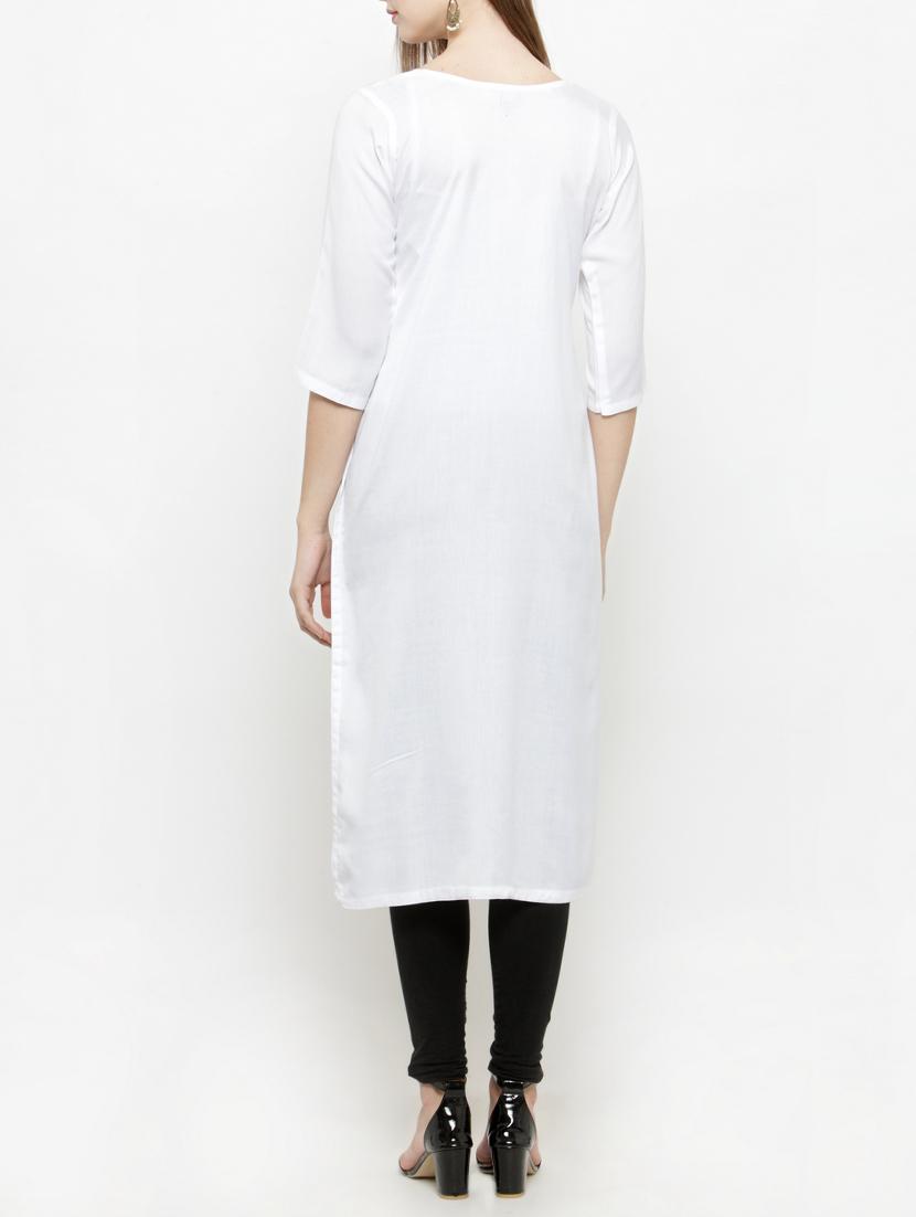 white straight slit kurta - 14790390 - Zoom Image - 3