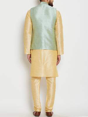 gold and light green dupion ethnic wear set - 14794152 - Standard Image - 3