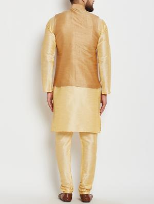 gold and peach dupion ethnic wear set - 14794161 - Standard Image - 3