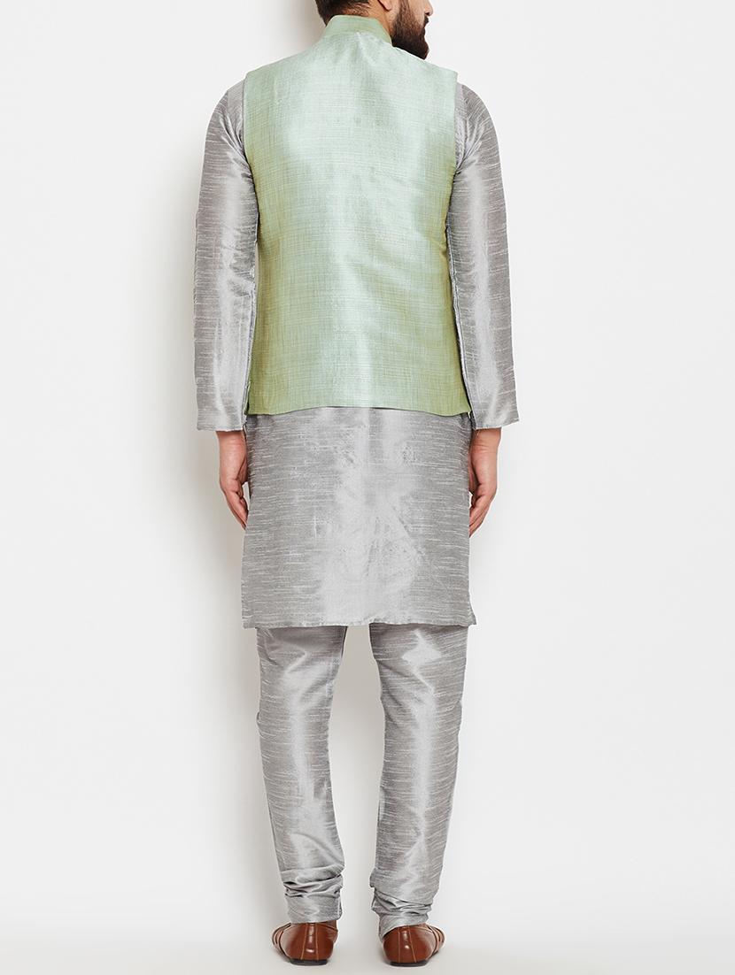 grey and light green dupion ethnic wear set - 14794187 - Zoom Image - 3
