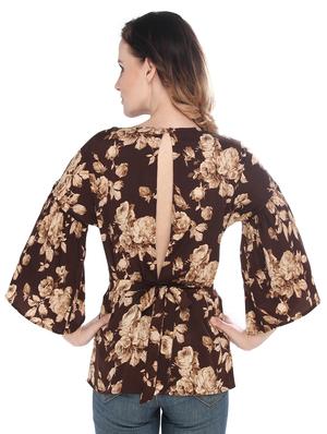 brown printed poly crepe top - 14794473 - Standard Image - 3