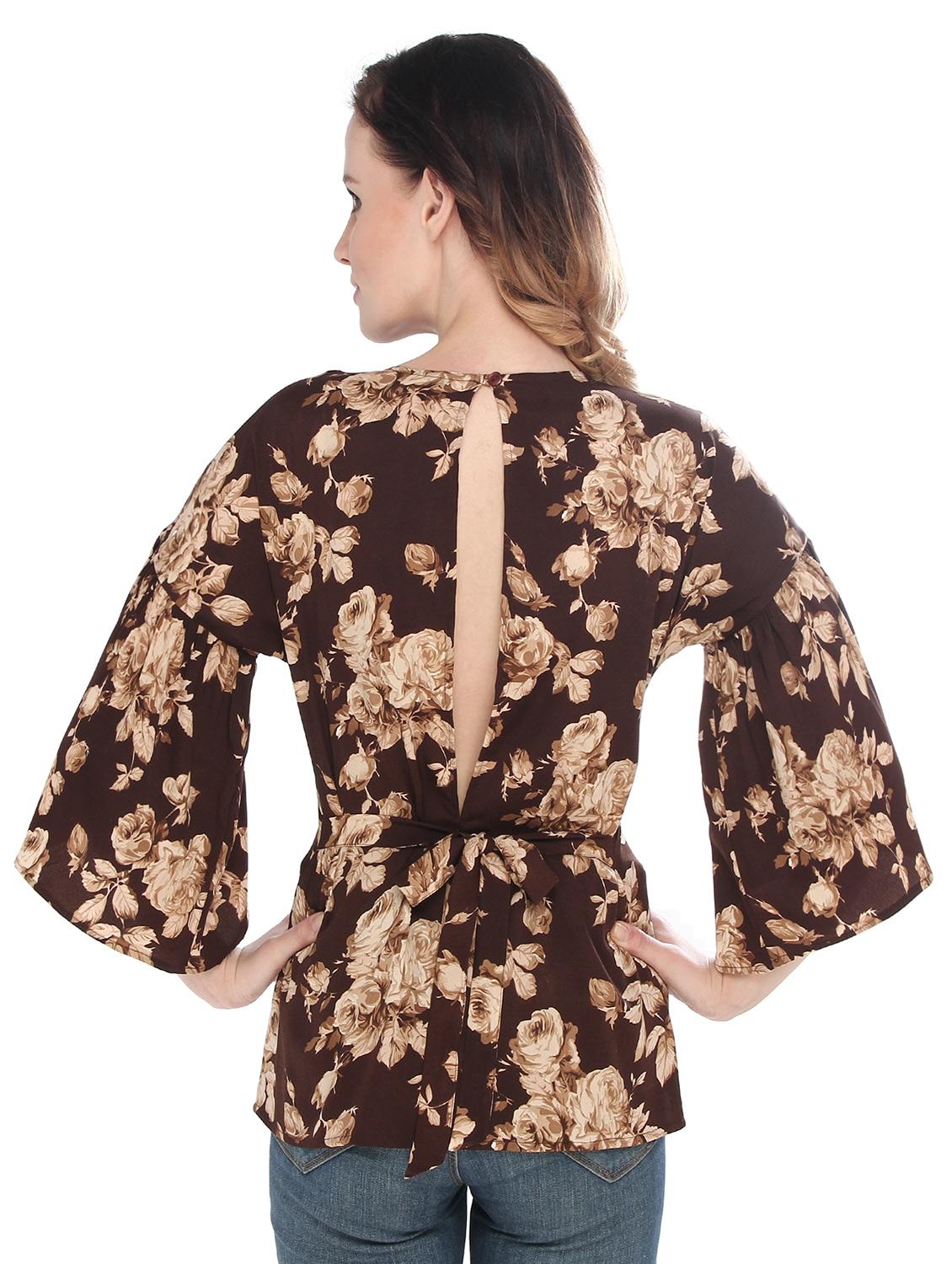 brown printed poly crepe top - 14794473 - Zoom Image - 3